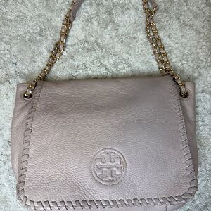 Tory Burch Pink Marion Flap Leather Shoulder Bag Blush